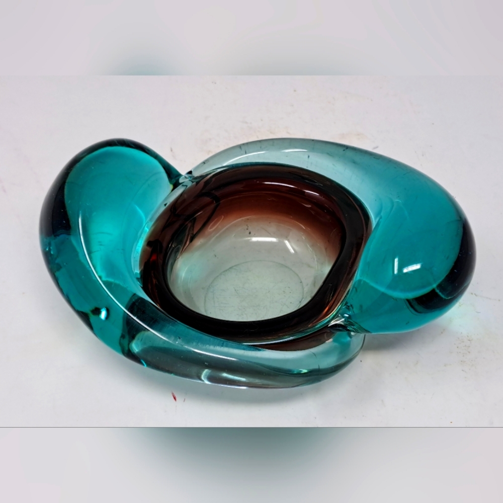 Teal And Amythist Art Glass Dish